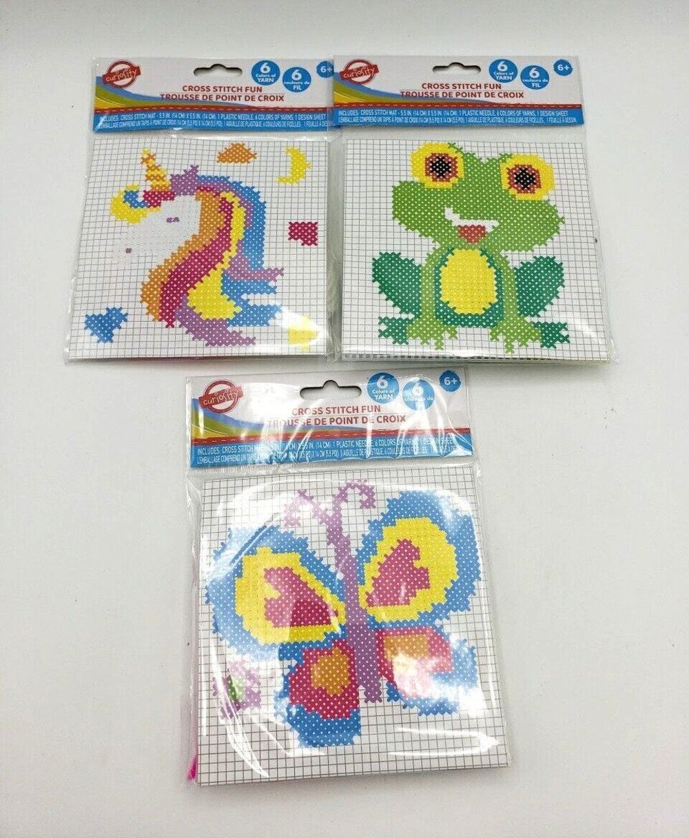 Cross Stitch Set of 3-6 Yarn Colors per Kit Unicorn Frog Butterfly NEW